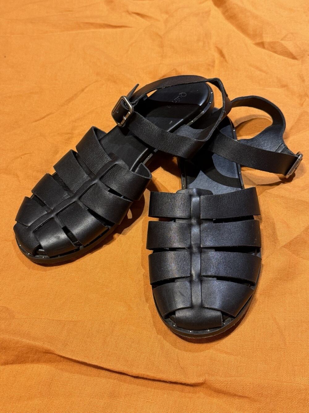 Quince Women’s Black Italian Leather Fisherman Sandal Size 9